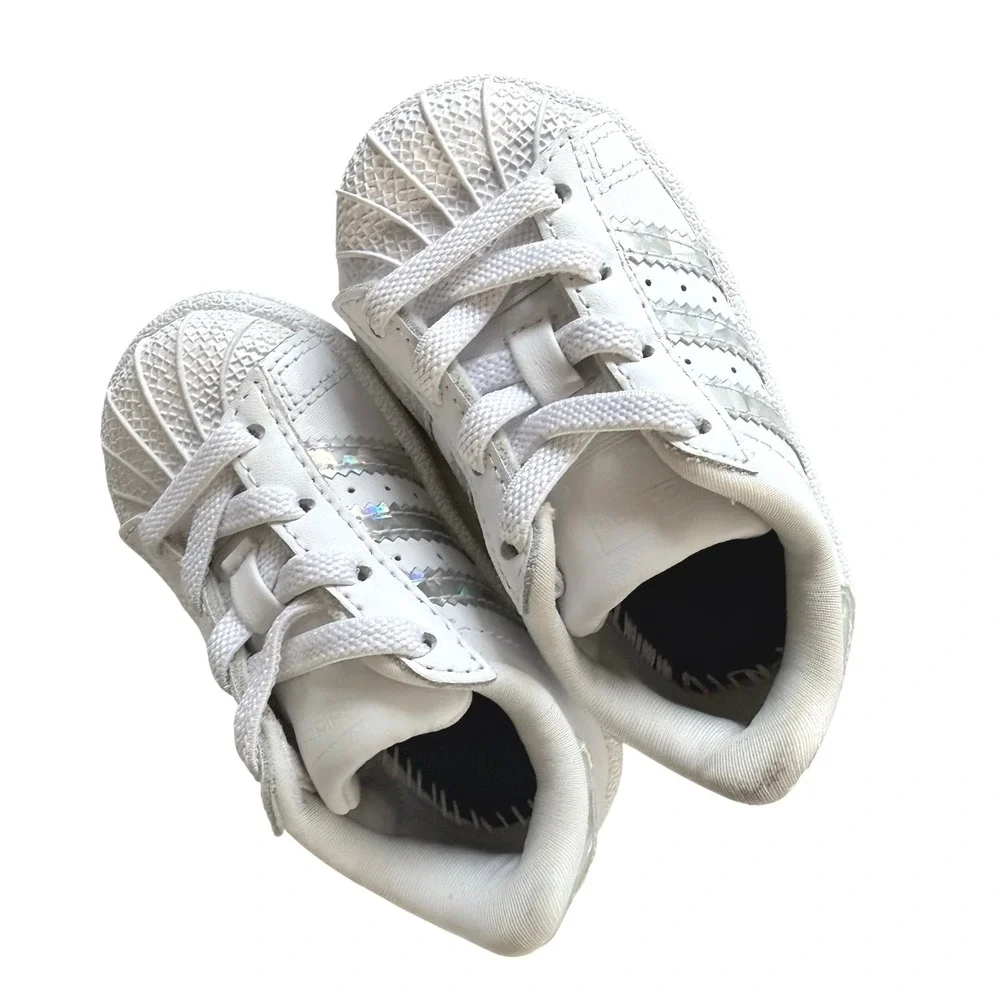 Adidas Superstar White Iridescent Holographic Shell Toe Kids Shoes 4K CG6707